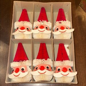 6 Holt Howard Honeycomb Tissue Paper Santas Japan 1950